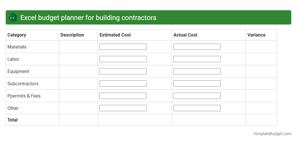Excel budget planner for building contractors
