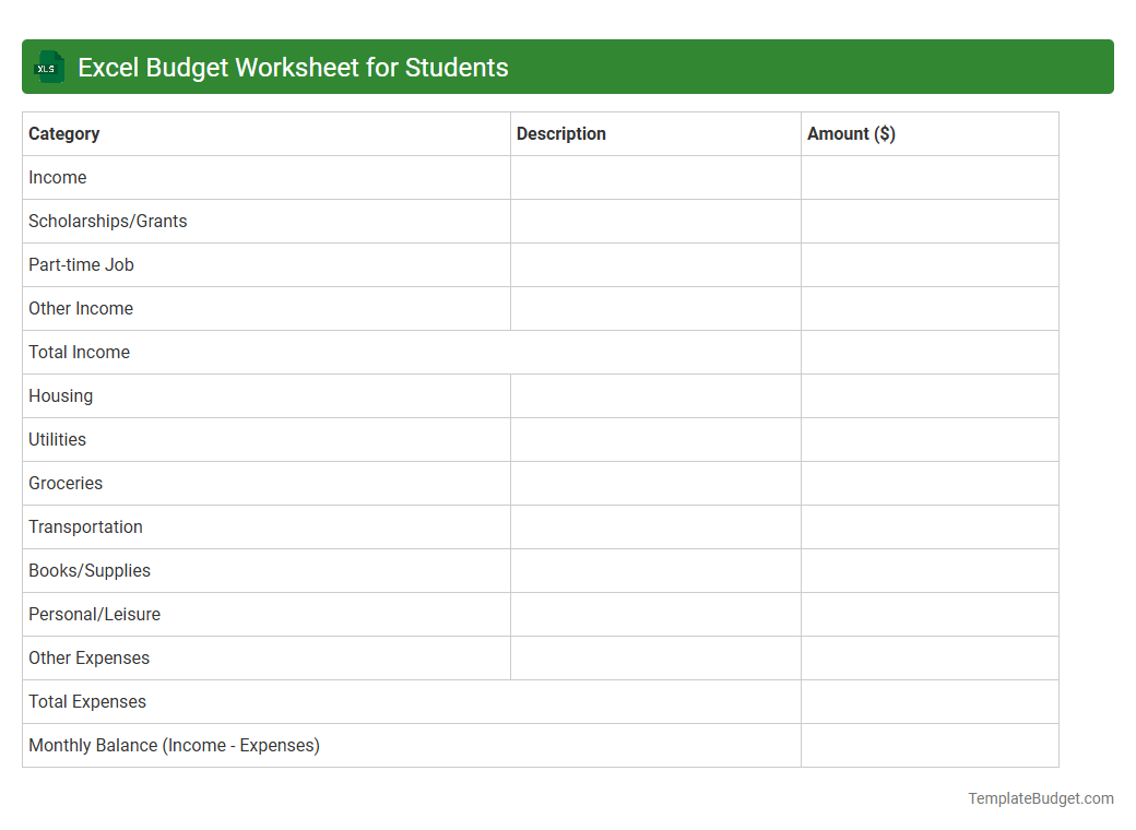 Excel Budget Worksheet for Students