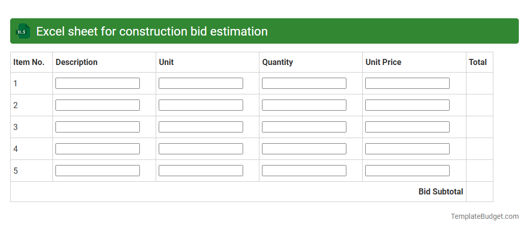 Excel sheet for construction bid estimation
