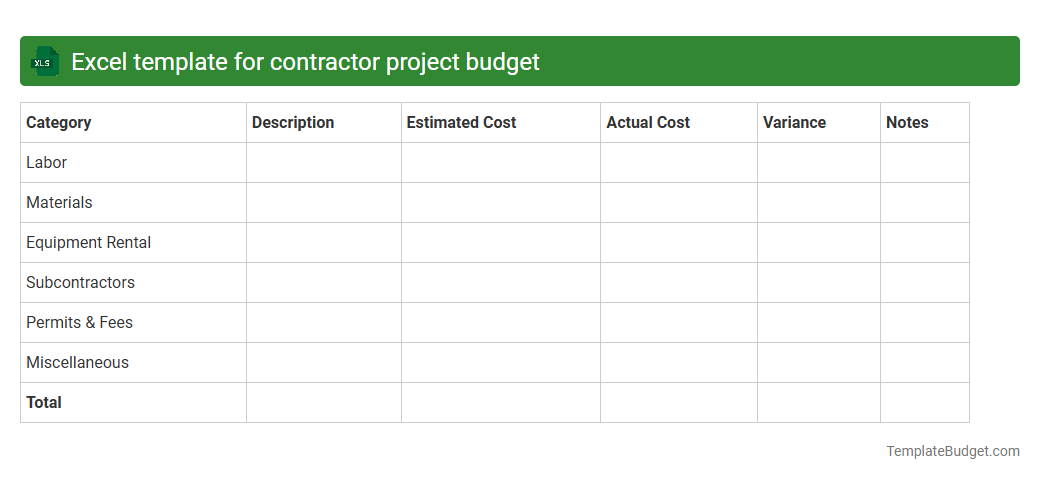 Excel template for contractor project budget