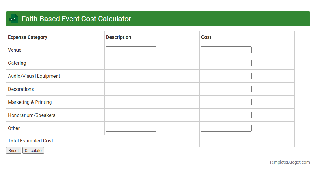 Faith-Based Event Cost Calculator