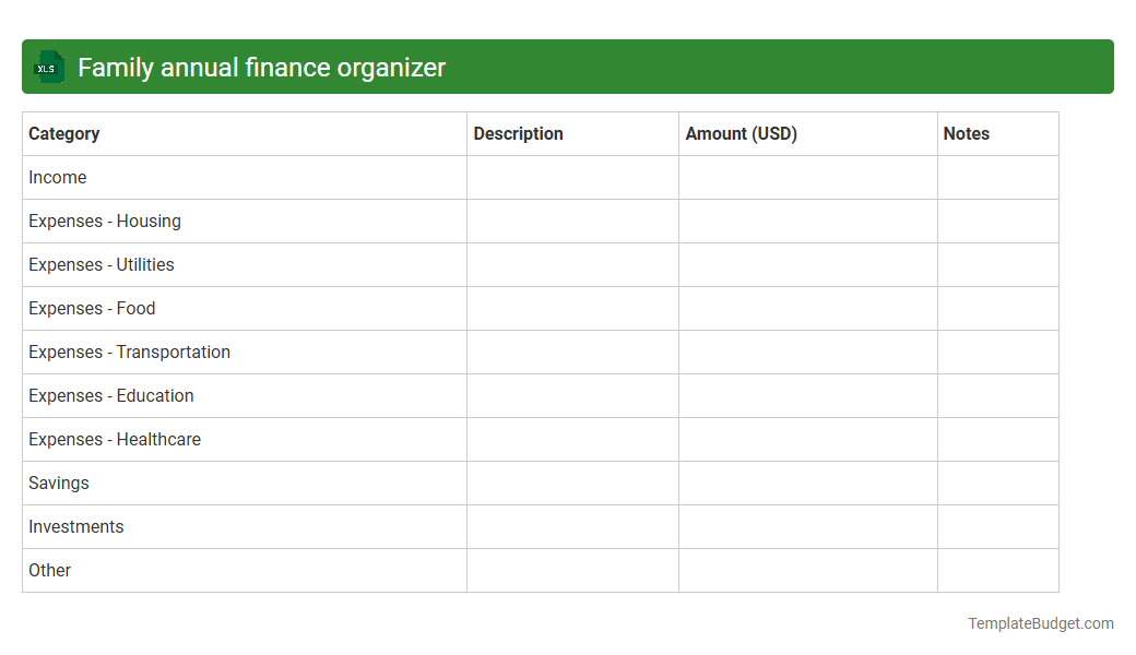 Family annual finance organizer
