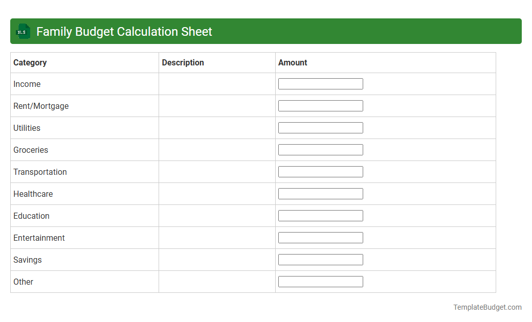 Family Budget Calculation Sheet