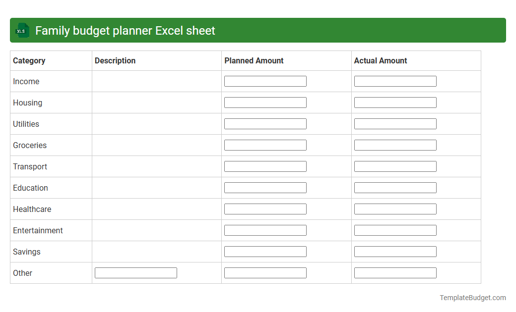 Family budget planner Excel sheet