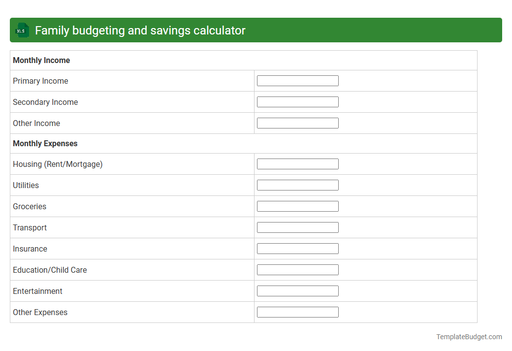 Family budgeting and savings calculator