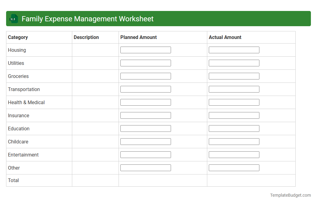 Family Expense Management Worksheet