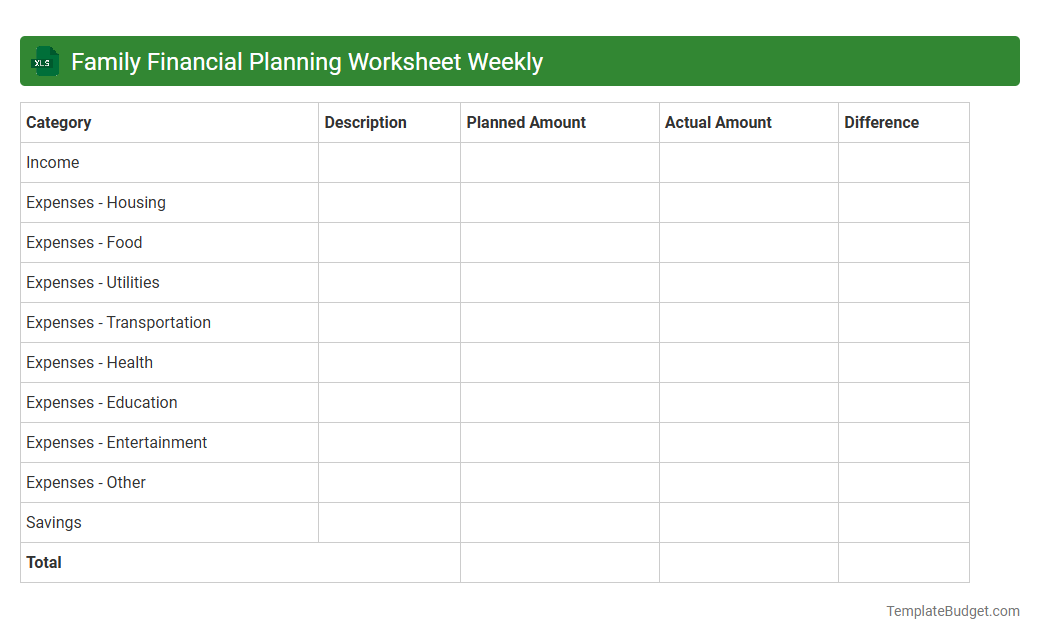 Family Financial Planning Worksheet Weekly