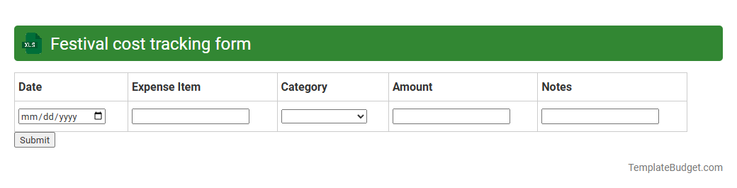 Festival cost tracking form