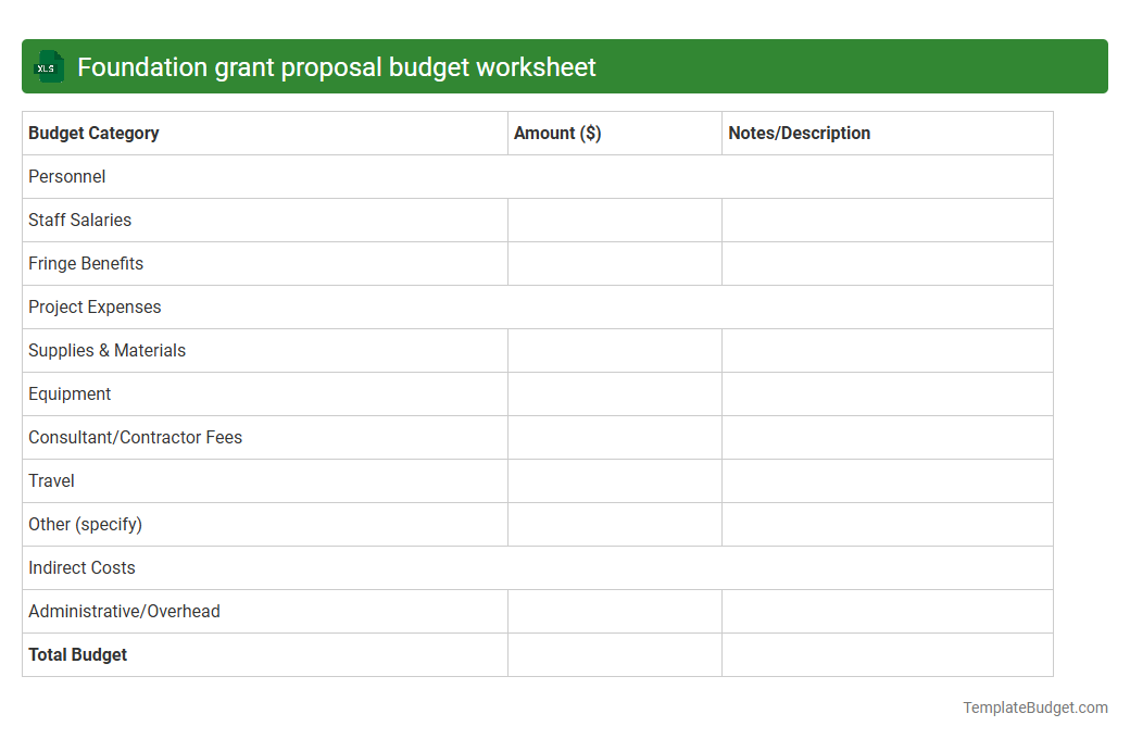 Foundation grant proposal budget worksheet