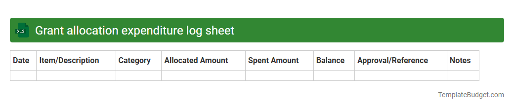 Grant allocation expenditure log sheet