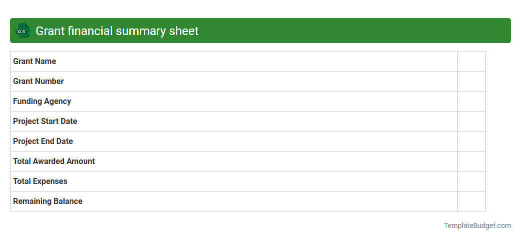 Grant financial summary sheet