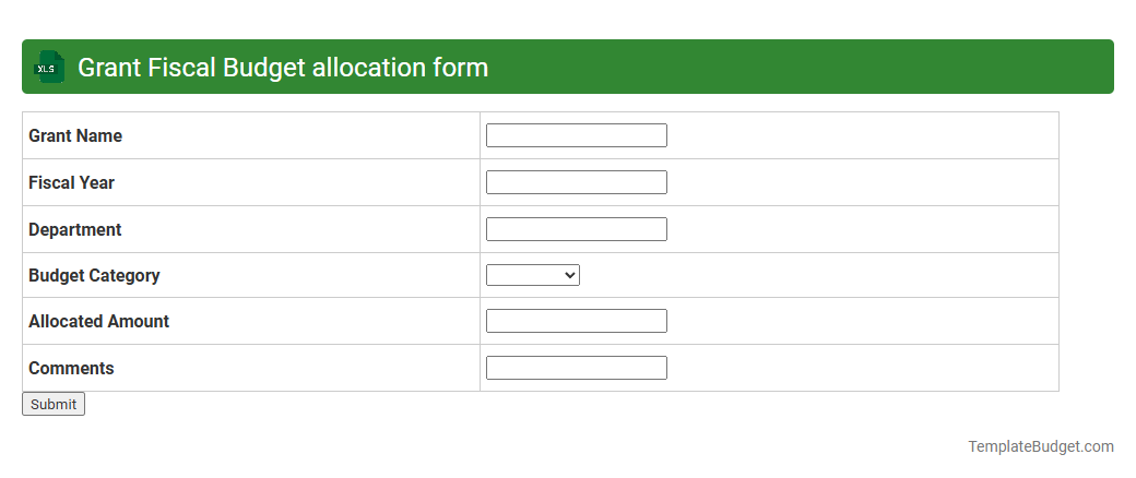 Grant Fiscal Budget allocation form