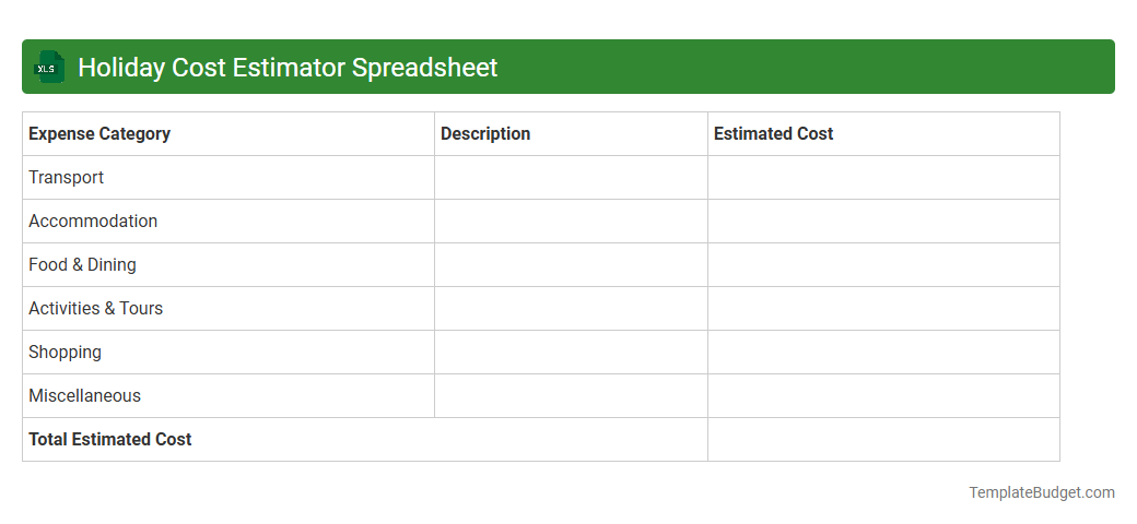 Holiday Cost Estimator Spreadsheet