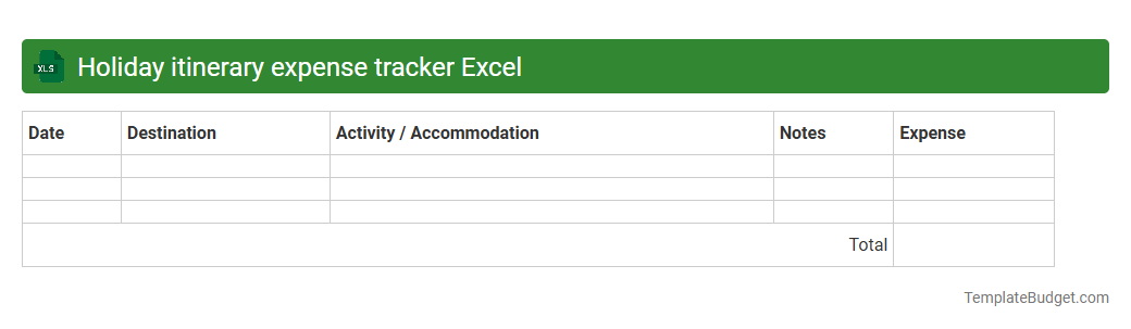 Holiday itinerary expense tracker Excel