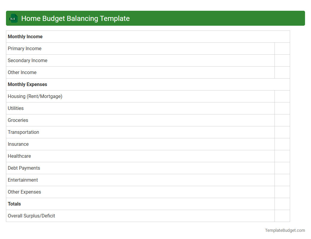 Home Budget Balancing Template