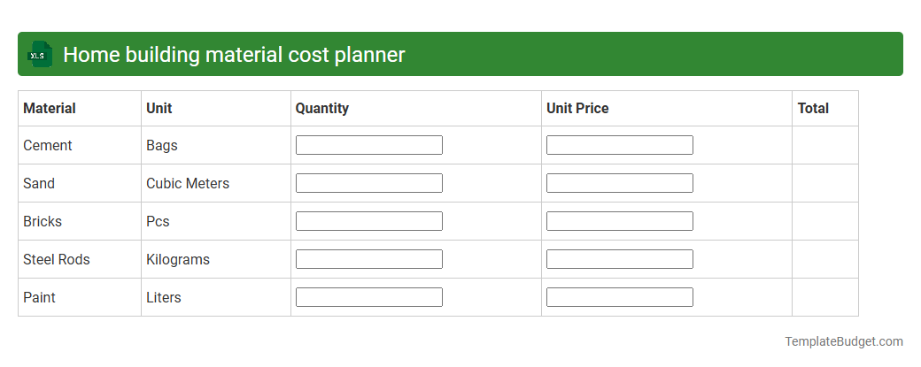 Home building material cost planner