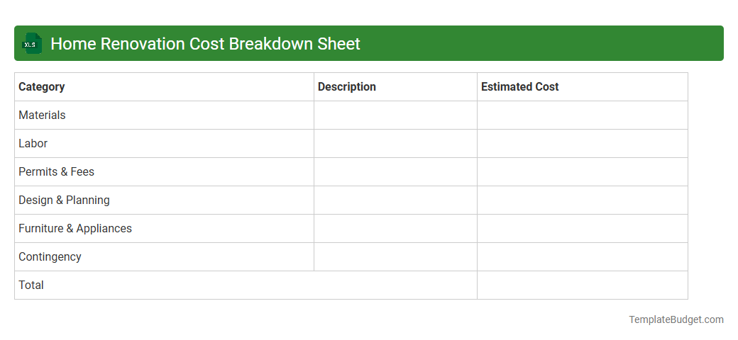 Home Renovation Cost Breakdown Sheet