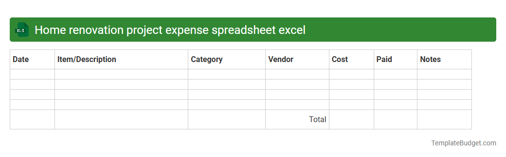 Home renovation project expense spreadsheet excel