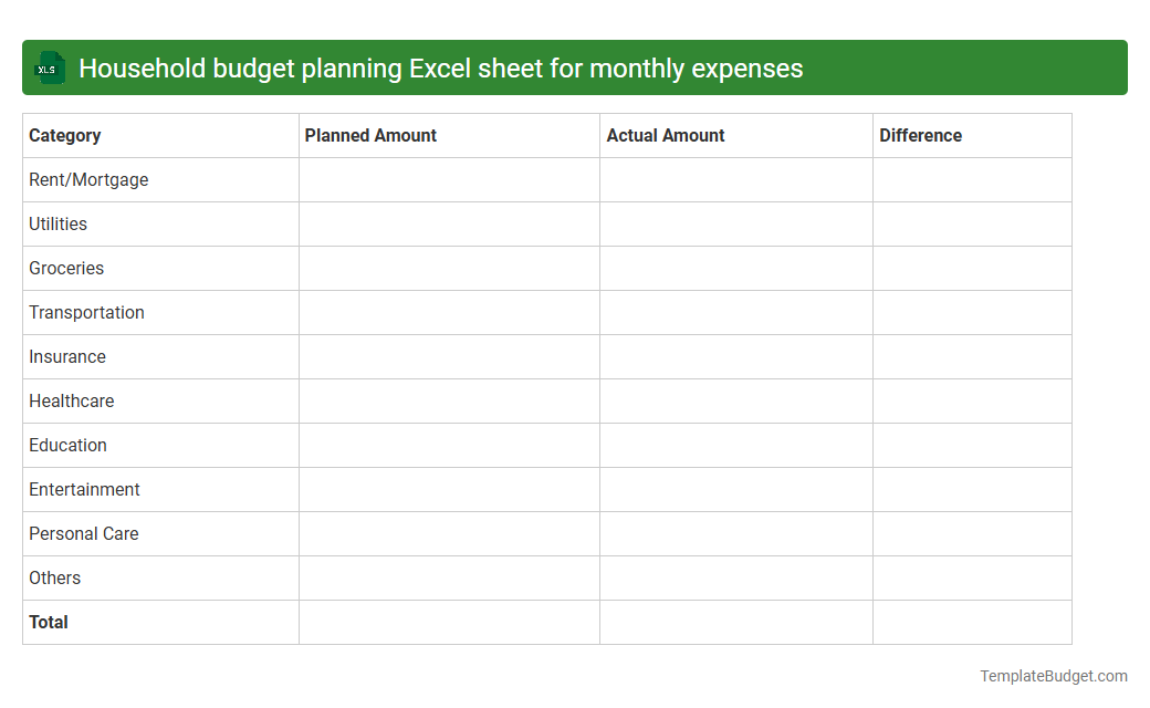 Household budget planning Excel sheet for monthly expenses