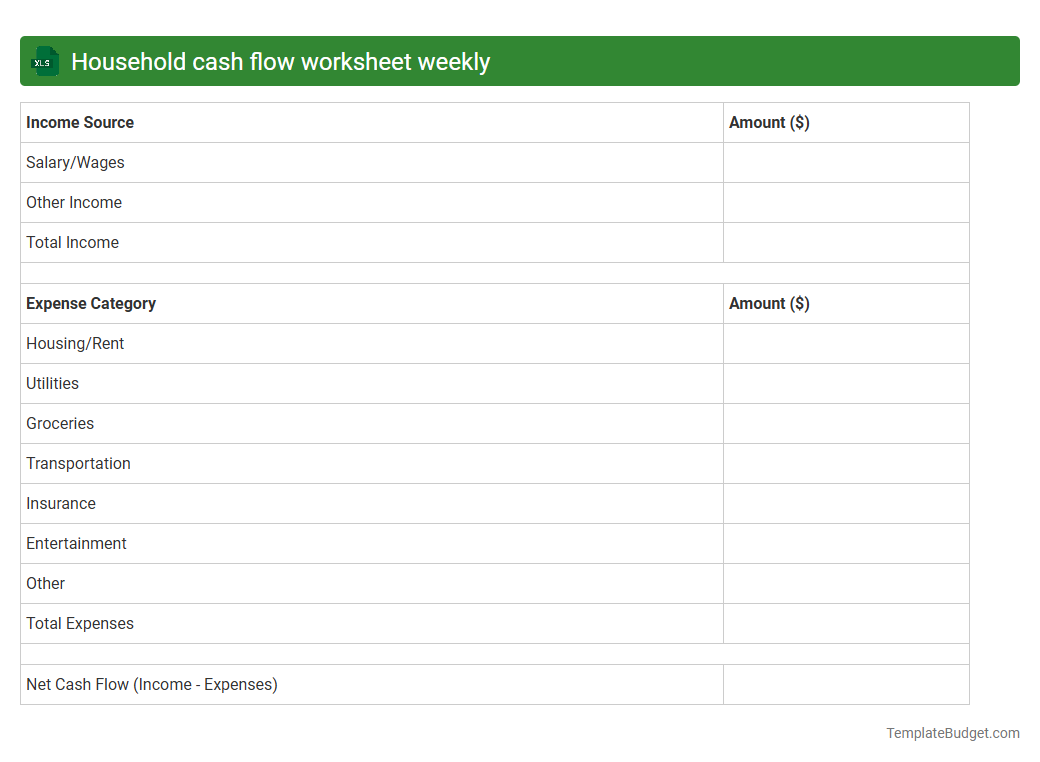 Household cash flow worksheet weekly