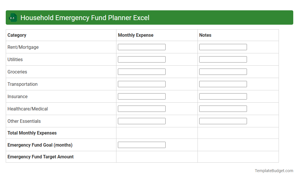 Household Emergency Fund Planner Excel