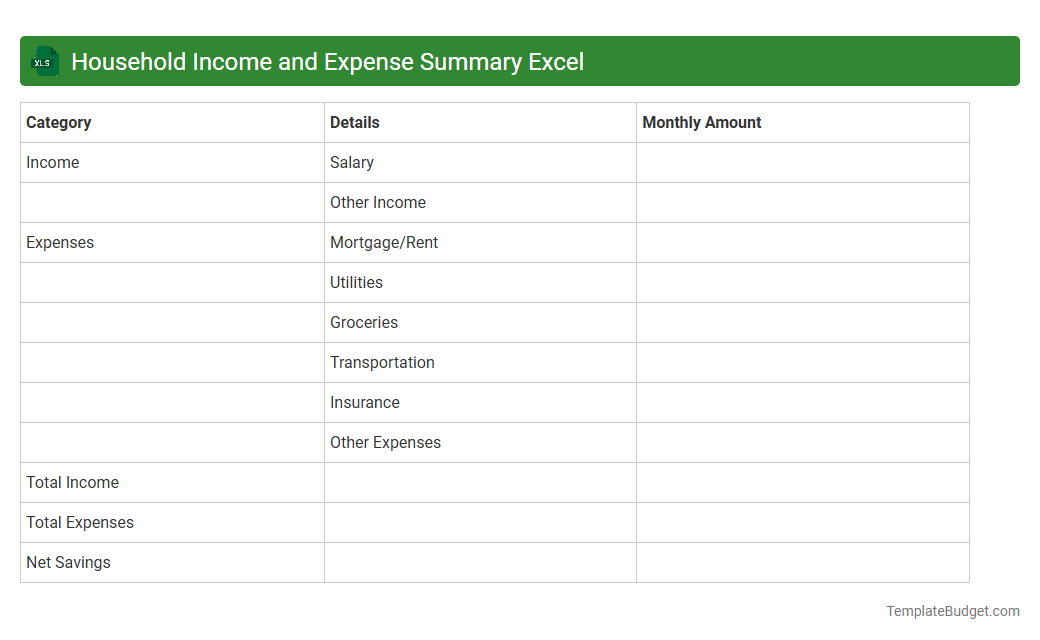 Household Income and Expense Summary Excel