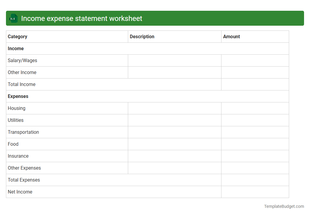 Income expense statement worksheet