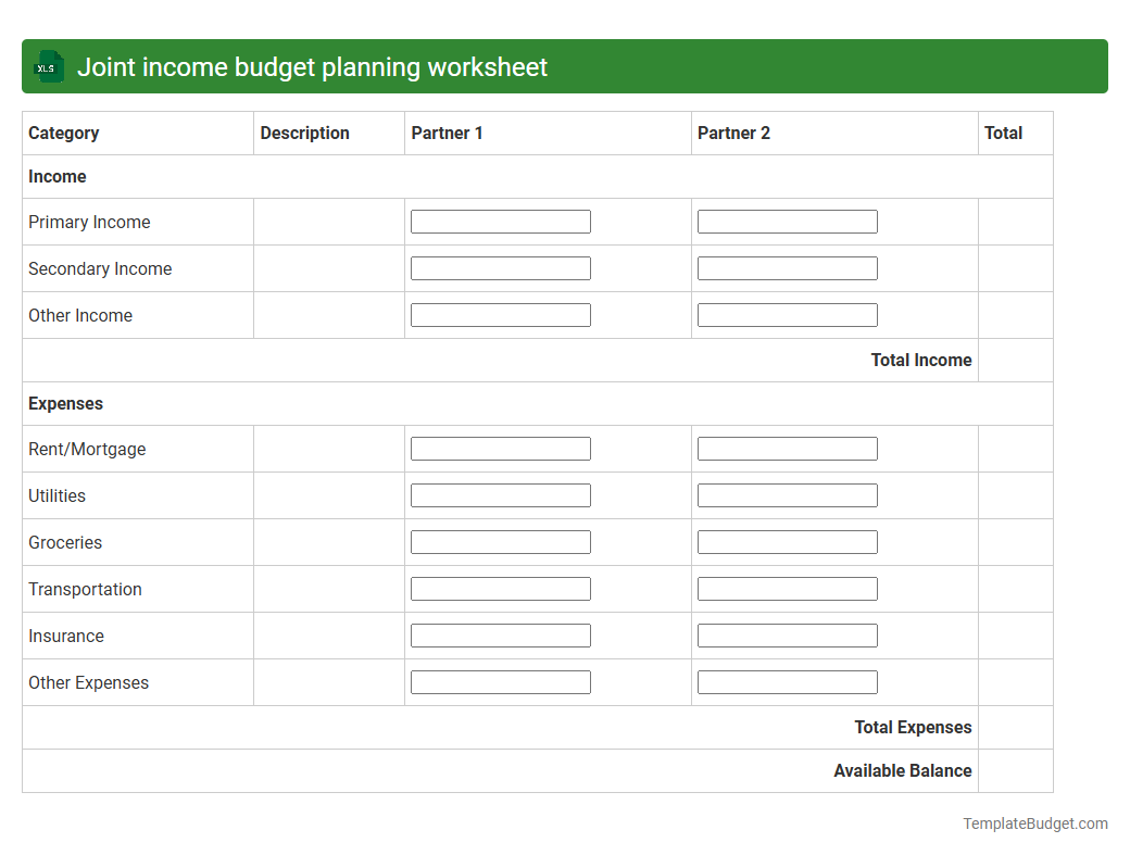 Joint income budget planning worksheet