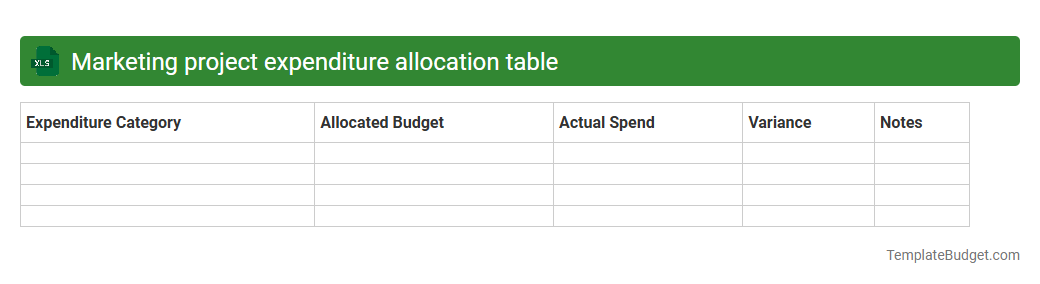 Marketing project expenditure allocation table