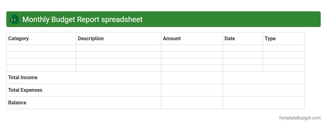 Monthly Budget Report spreadsheet
