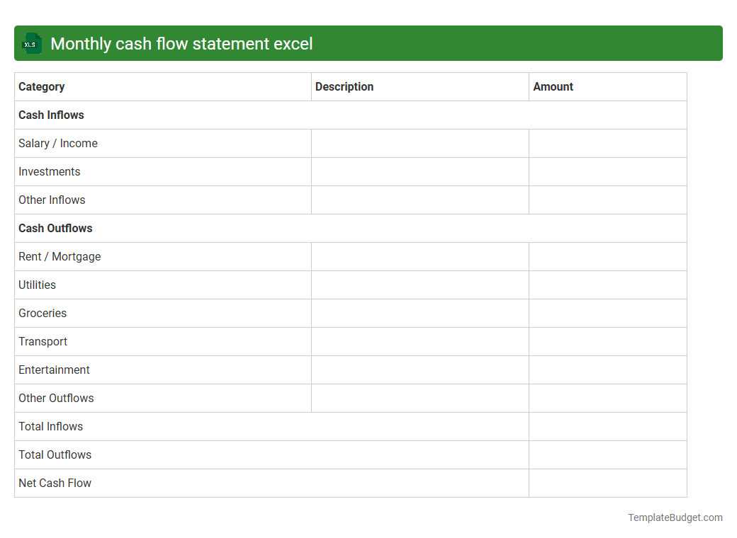 Monthly cash flow statement excel