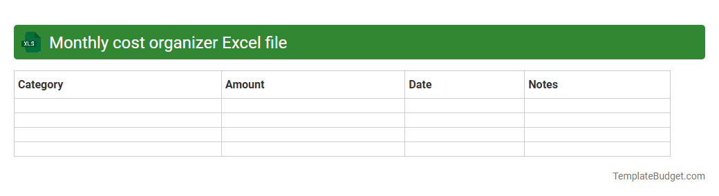 Monthly cost organizer Excel file