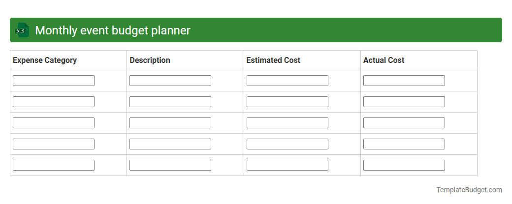 Monthly event budget planner