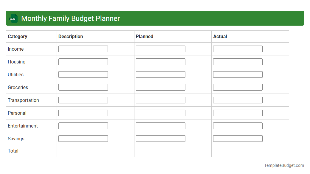 Monthly Family Budget Planner