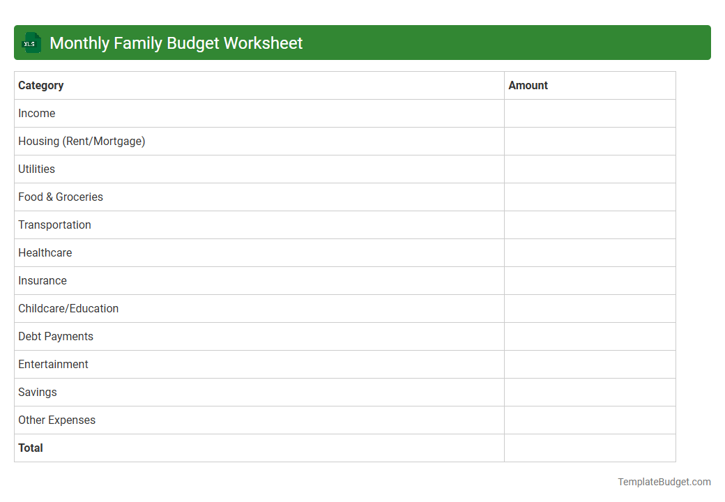 Monthly Family Budget Worksheet
