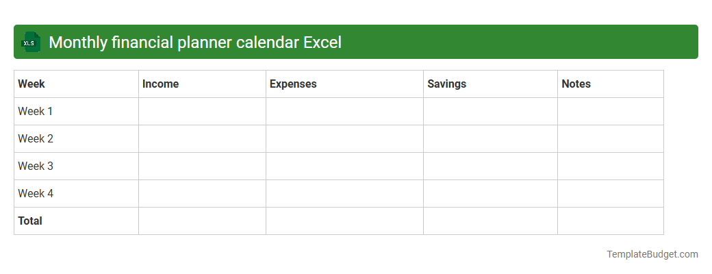 Monthly financial planner calendar Excel