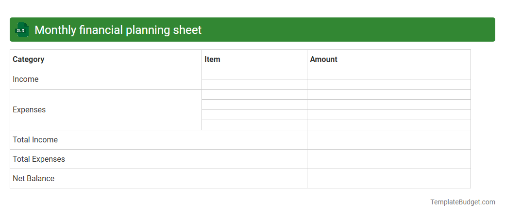 Monthly financial planning sheet