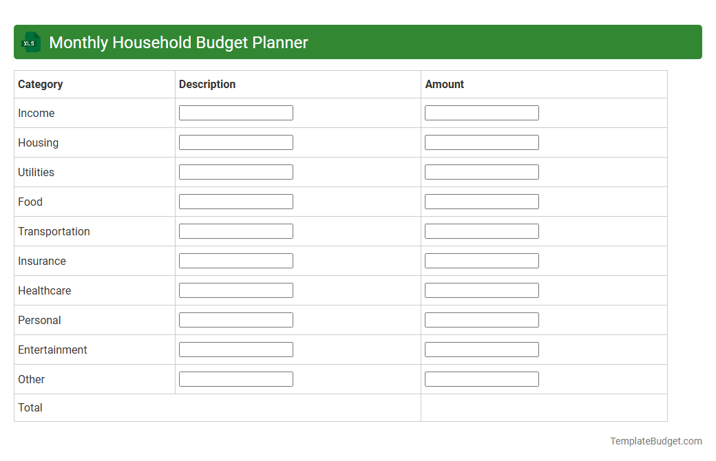 Monthly Household Budget Planner