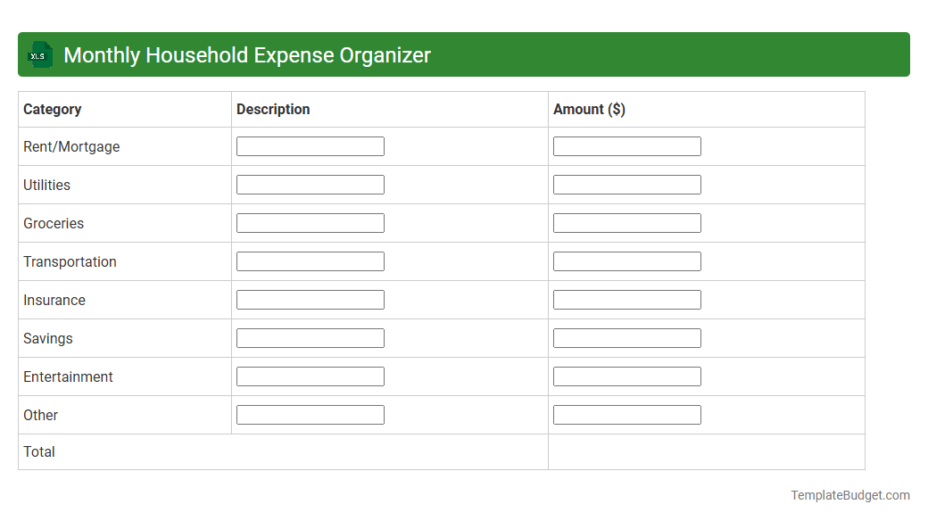 Monthly Household Expense Organizer