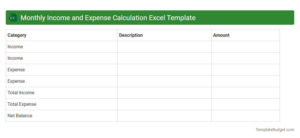 Monthly Income and Expense Calculation Excel Template