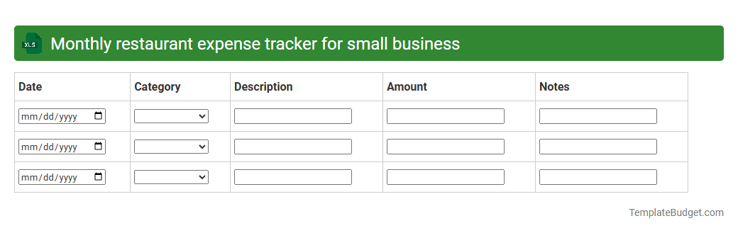 Monthly restaurant expense tracker for small business