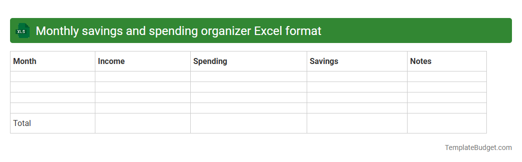 Monthly savings and spending organizer Excel format