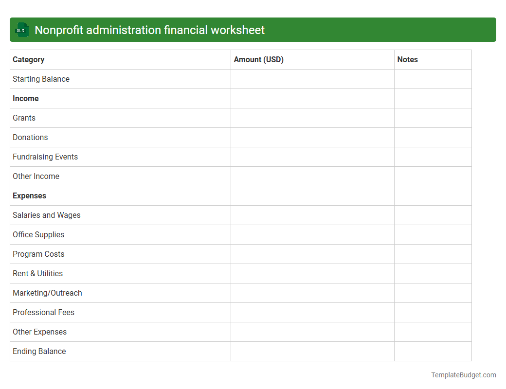 Nonprofit administration financial worksheet