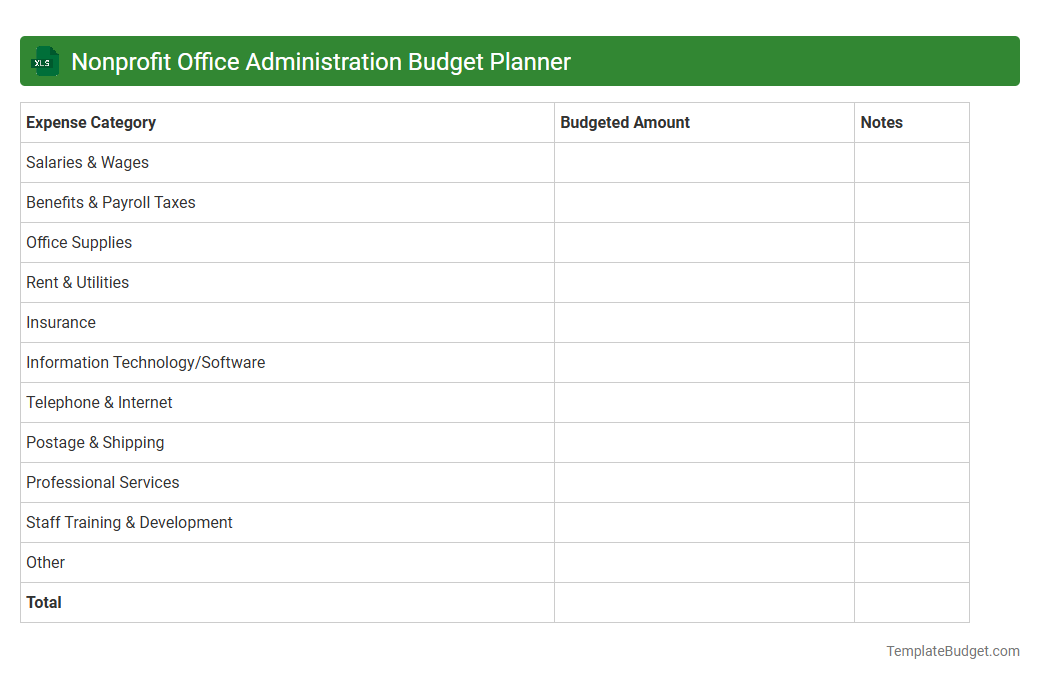 Nonprofit Office Administration Budget Planner