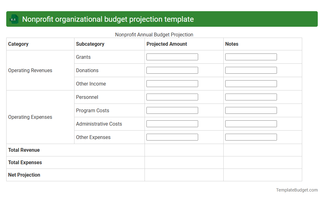 Nonprofit organizational budget projection template