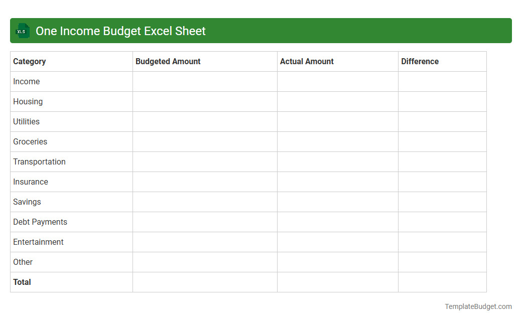 One Income Budget Excel Sheet
