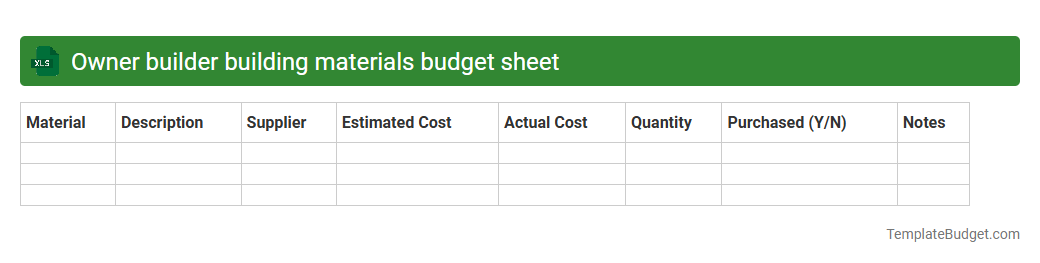 Owner builder building materials budget sheet