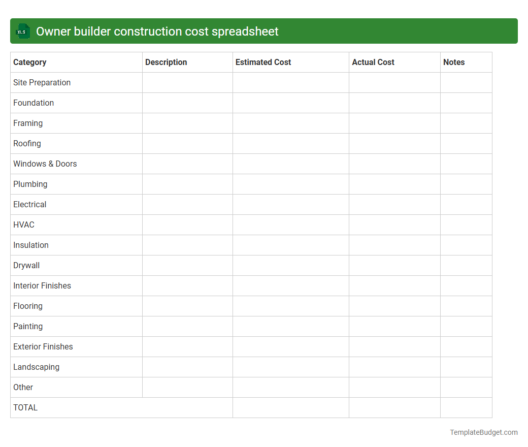 Owner builder construction cost spreadsheet