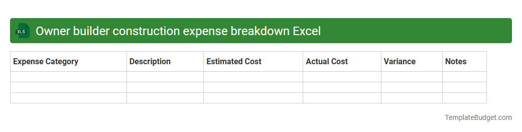 Owner builder construction expense breakdown Excel