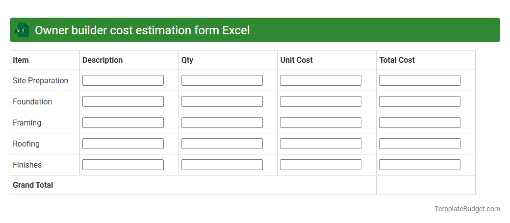 Owner builder cost estimation form Excel